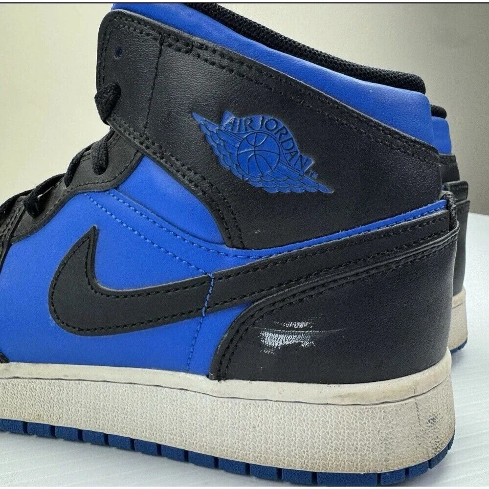 Nike Air Jordan 1 Mid Hyper Royal Black Blue Youth 7Y Sneakers